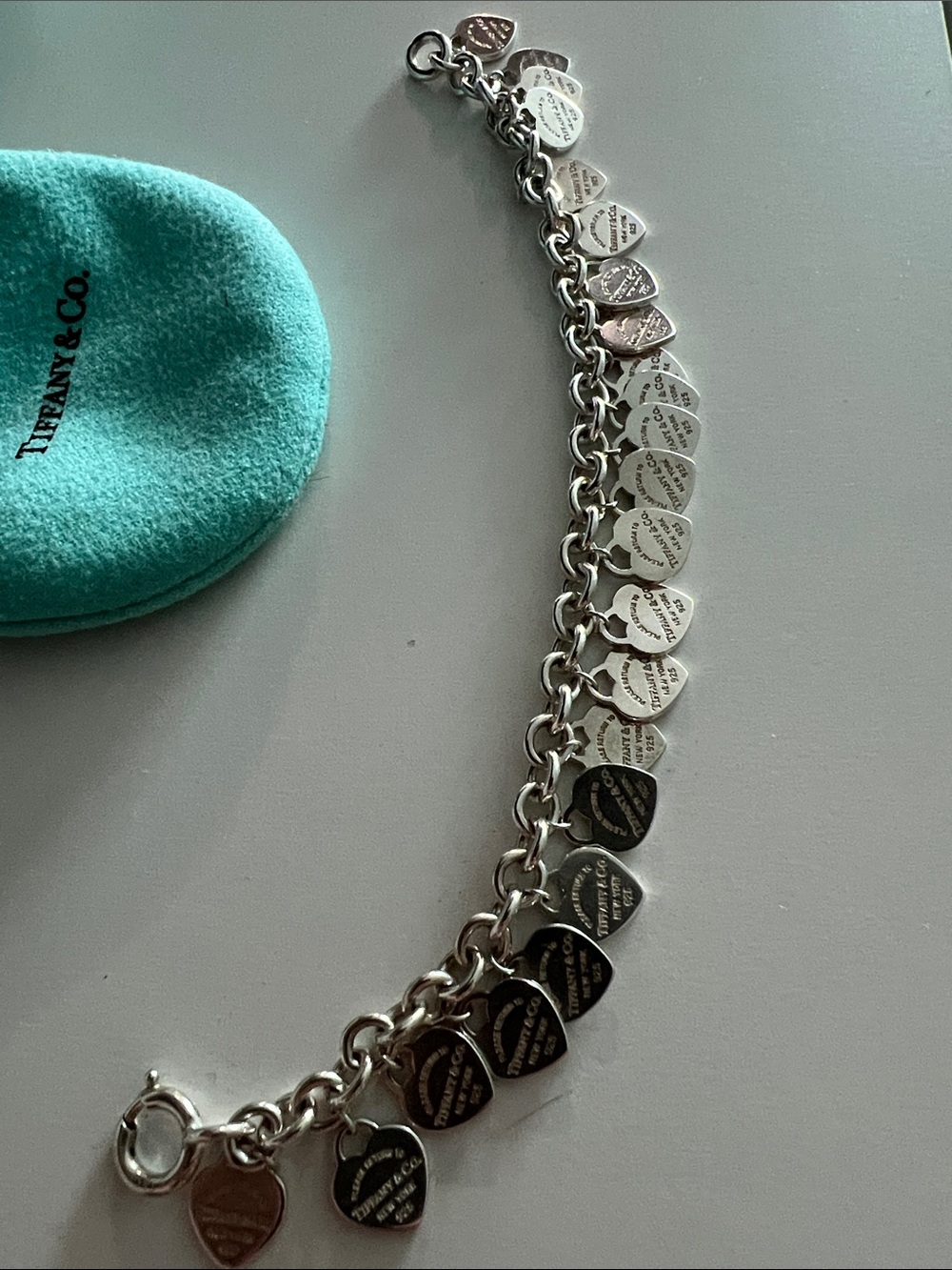 Tiffany & Co. Silver Multi Hearts Charms Bracelet in Tiffany Blue - Picture 2 of 6
